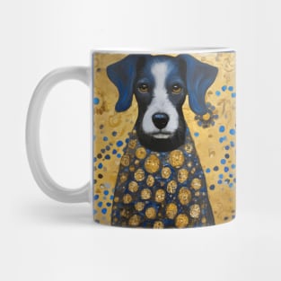 Gustav Klimt Style Dog with Blue and Gold Floral Patterns Mug